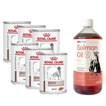 Royal Canin VD Canine Hepatic 6x420 g & LAB V Lososový olej pre psov a mačky 1000ml