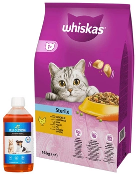 Whiskas Adult Sterile Chicken 14 kg + LAB V Lososový olej pre psy a mačky 500ml