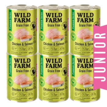 WILD FARM Prémiové kuracie a lososové krmivo bez obilnín 6x400 g - krmivo bez obilnín pre mačiatka