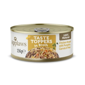 Applaws Taste Toppers Prírodné vlhké krmivo pre psov Kuracie mäso s tekvicou, mrkvou a hráškom vo vývare 156g konzerva