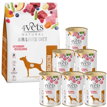 4Vets Sada na prirodzené zníženie hmotnosti; suché krmivo 1 kg + mokré krmivo 6 x 400 g