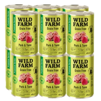 WILD FARM Prémiové bezobilné bravčové mäso a tuniak 12x400g - krmivo pre mačky bez obilnín