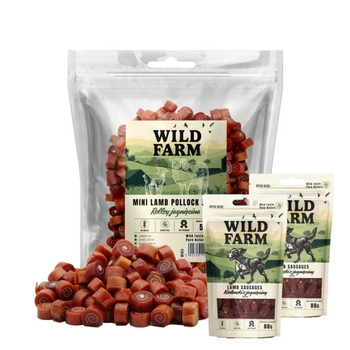 WILD FARM jahňacie rolky 500g pre psa & WILD FARM králičie prúžky 2x80g psia maškrta