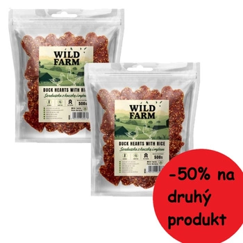 Psí maškrta WILD FARM Kačacie a ryžové srdcia 2x500g