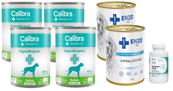 Calibra VD Dog Hypoallergenic Rabbit & Insect 4x400g + ENZO VET Hypoalergénna hypoalergénna diéta s morkou pre psov 2x 400g a LAB-V Immuno Hard - Posilnenie imunity pre psov a mačky 90 kapsúl