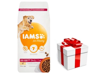 IAMS-Dry krmivo Vitality pre staršie psy veľkých plemien, s kuracím mäsom 12kg + prekvapenie pre vášho psa GRATIS