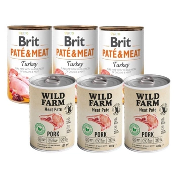 BRIT PATE & MEAT TURKEY 3x400g & WILD FARM Bravčová paštéta 3x400g bezlepkové krmivo pre psov