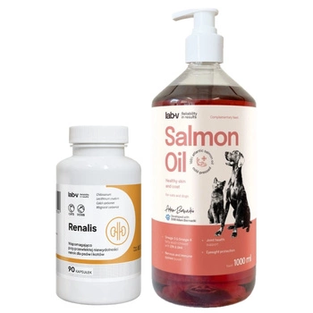 LAB-V Renalis - Podpora pri chronickom zlyhaní obličiek pre psy a mačky 90 kapsúl & LAB V Lososový olej 1000ml