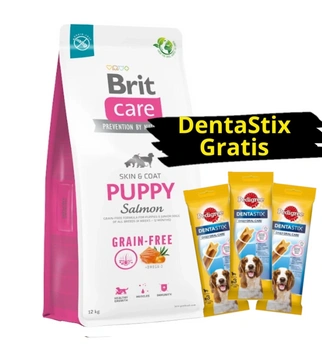 BRIT CARE Dog Grain-free Puppy Salmon 12kg + 3x DentaStix ZADARMO