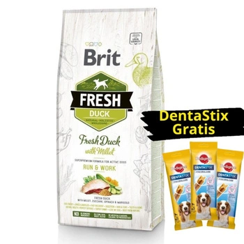 Brit Dog Fresh Duck & Millet Active Run & Work 12 kg + 3x DentaStix ZADARMO