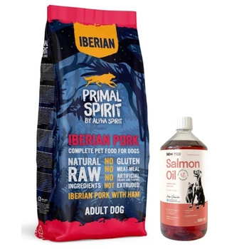 PRIMAL SPIRIT Iberian Pork 12kg & LAB V Lososový olej pre psy a mačky 1000ml