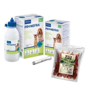 Pronefra pre psy a mačky 180 ml & WILD FARM Mäkké kačacie prúžky 500g psia maškrta