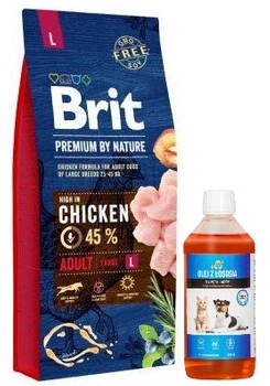 BRIT Premium By Nature Adult L 15kg + LAB V Lososový olej pre psy a mačky 500ml