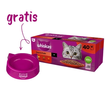 WHISKAS Adult sáčky 40 x 85 g Classic Meals - vlhké krmivo pre dospelé mačky, v omáčke (porciované: hovädzie, kuracie, jahňacie, hydina) + MISKA PRE KOČKY GRATIS