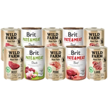 BRIT PATE & MEAT + WILD FARM Paštéta Mix chutí 10x400g