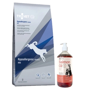 TROVET RRD Hypoalergénne - S vysokým obsahom králika (pre psov) 10 kg & LAB V Lososový olej 1000ml  & LAB V Olej z łososia 1000ml