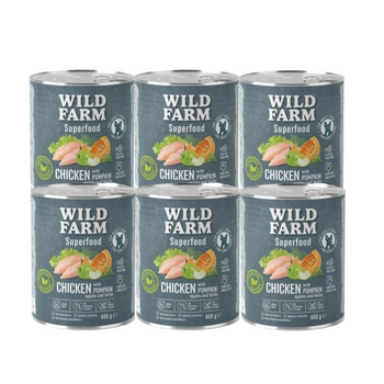 WILD FARM Superfood Chicken (kuracie mäso s tekvicou, jablkom a bylinkami) 6x800g krmivo pre psov bez obilnín