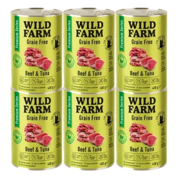 WILD FARM Prémiové bezobilné hovädzie mäso a tuniak 6x400g - krmivo pre mačky bez obilnín