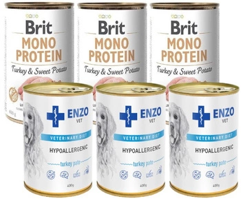 Brit Mono Protein Turkey & Sweet Potato 3x400 g & ENZO VET Hypoalergénne hypoalergénne krmivo s morkou pre psov 3x400g