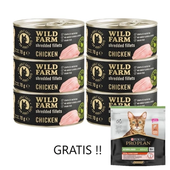 WILD FARM Fillets Chicken 6x70g - mokré krmivo pre mačky bez obilnín vo vývare