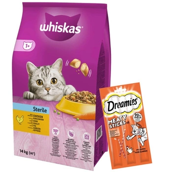 Whiskas Adult Sterile Chicken 14 kg + DREAMIES 30 g ZADARMO