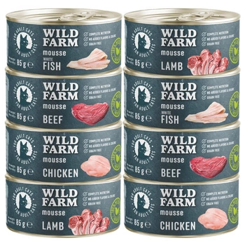 WILD FARM Mousse Mix príchutí 8x85g - bezobilná pena pre mačky