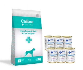 Calibra Veterinary Diets Dog Hypoallergenic 12kg + ENZO VET Hypoalergenní 6x400g (krůtí, králičí)