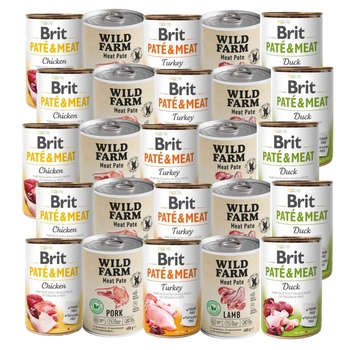 BRIT PATE + WILD FARM PATE 30x400g MIX