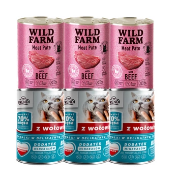 Frendi kúsky v jemnej omáčke s hovädzím mäsom 3x400g + WILD FARM Pate Beef 3x400g