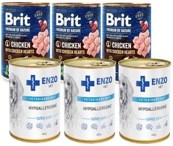 Brit Premium by Nature Chicken with Hearts 3x400 g & ENZO VET Hypoalergénne hypoalergénne krmivo s morkou pre psov 3x400g