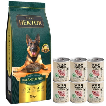 HEKTOR BALANCED Dospelý 15kg & Wild Farm Pate Lamb 6x400g bezlepkové krmivo pre psov