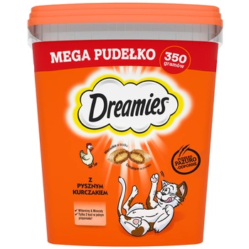 DREAMIES Mega Box 350 g - doplnkové krmivo pre dospelé mačky, s lahodným kuracím mäsom