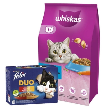 Whiskas granule s tuniakom 14 kg & FELIX Duo vidiecke príchute v želé 12x85g