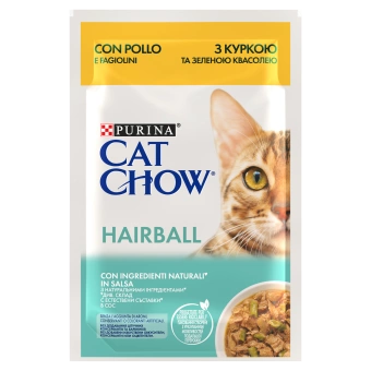CAT CHOW Hairball Krmivo pre mačky s kuracím mäsom a zelenými fazuľkami v omáčke 85g