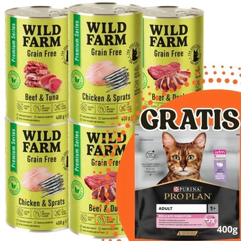 WILD FARM Premium 6x400g MIX + GRATIS