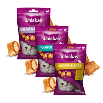 WHISKAS (Zdravý lesk, energia a vitalita, relaxácia a uvoľnenie) 3x45g pochúťka pre mačky, s kuracím mäsom
