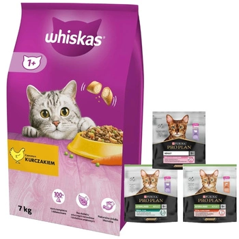 WHISKAS Adult 7 kg - suché krmivo pre dospelé mačky, s lahodným kuracím mäsom + krmivo pre mačky 400g ZDARMA! (náhodná príchuť)