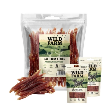 WILD FARM Mäkké kačacie prúžky 500g psia maškrta & WILD FARM mäkké kuracie prsia 2x80g psia maškrta