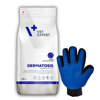 VetExpert 4T Dermatosis Dog Salmon Potato 12 kg + Česacia rukavica GRATIS