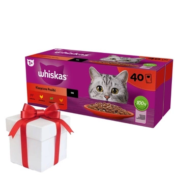 WHISKAS klasický výber v šťave pre dospelé mačky 40x85g + ZADARMO prekvapenie pre mačku!