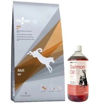 TROVET Adult MXF 12,5kg & LAB V Lososový olej pre psov a mačky 1000ml