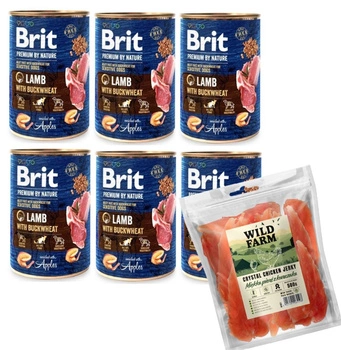Brit Premium by Nature jahňacie mäso s BUCKWHEAT 6x400g & WILD FARM Mäkké kuracie prsia 500g Psí maškrta