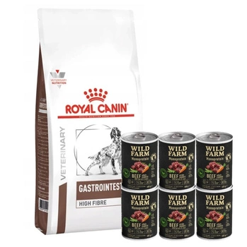 Royal Canin Fibre Response - Veterinary Diet 14kg & WILD FARM Monoproteínové hovädzie mäso 6x400g