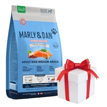 Marly & Dan Dospelí psi stredných plemien s čerstvým lososom, holistické a hypoalergénne, 12 kg suché krmivo + Prekvapenie pre psa ZADARMO!