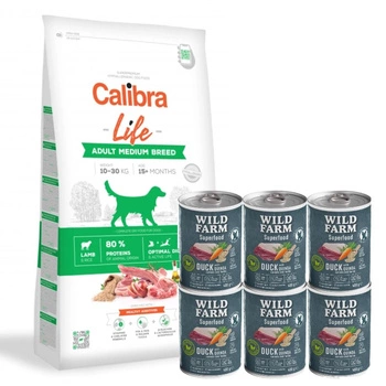Calibra Dog Life Adult Medium Breed Lamb 12 kg & WILD FARM Superfood Duck 6x400g krmivo pre psov bez obilnín