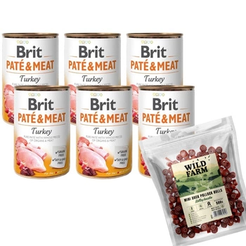 BRIT PATE & MEAT TURKEY 6x400g & WILD FARM kačacie rolky 500g psia maškrta