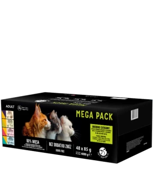 Mokré krmivo PetRepublic pre mačky, kúsky v jemnej omáčke, MIX mäsových a rybích príchutí, 48x85g