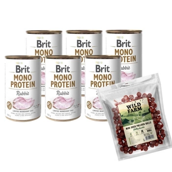 BRIT MONO PROTEIN RABBIT 6x400g & WILD FARM roladki z kaczki 500g przysmak dla psa