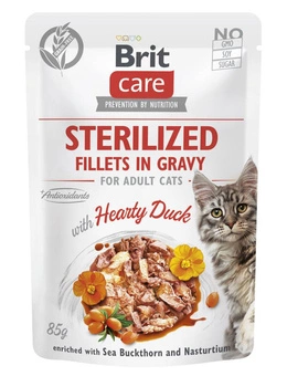 BRIT CARE Cat Sterilized Fillets in Gravy with Hearty Duck Enriched with Sea Buckthorn and Nasturtium 85g