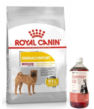 ROYAL CANIN Medium Dermacomfort 10kg + LAB V Lososový olej pre psov a mačky 1000ml